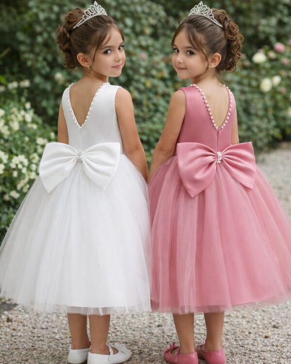 Παιδικό φόρεμα σάπιο μήλο minimal chic με πέρλες - Image 2