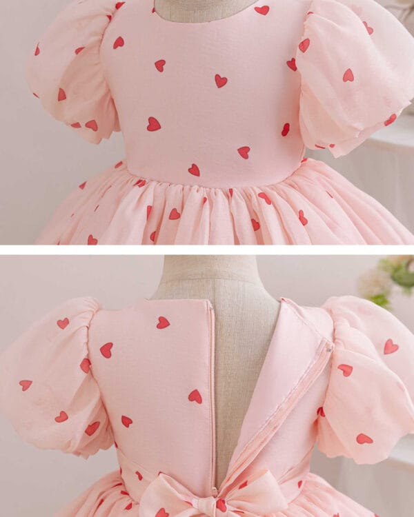 Παιδικό φόρεμα ροζ γυαλιστερό με καρδούλες - Image 4