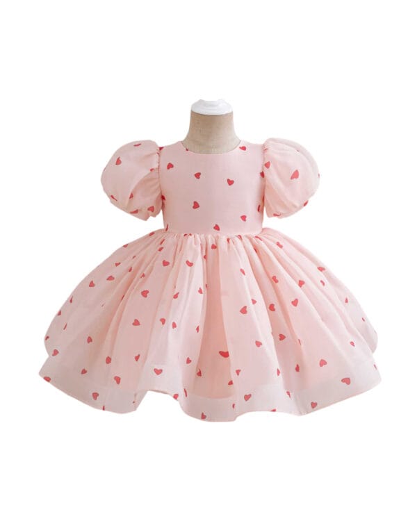 Παιδικό φόρεμα ροζ γυαλιστερό με καρδούλες