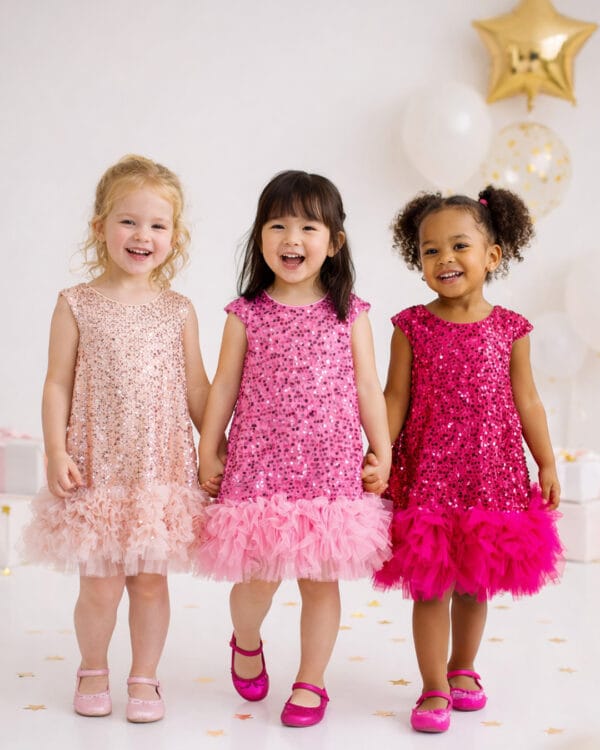 Παιδικό φόρεμα rose gold με μπεζ τούλι στο τελείωμα - Image 2