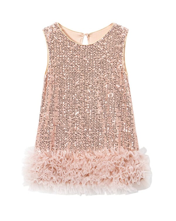 Παιδικό φόρεμα rose gold με μπεζ τούλι στο τελείωμα