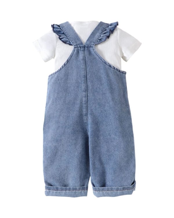 Βρεφικό σετ λευκό-τζιν με σαλοπέτα με φιογκάκια - Image 3