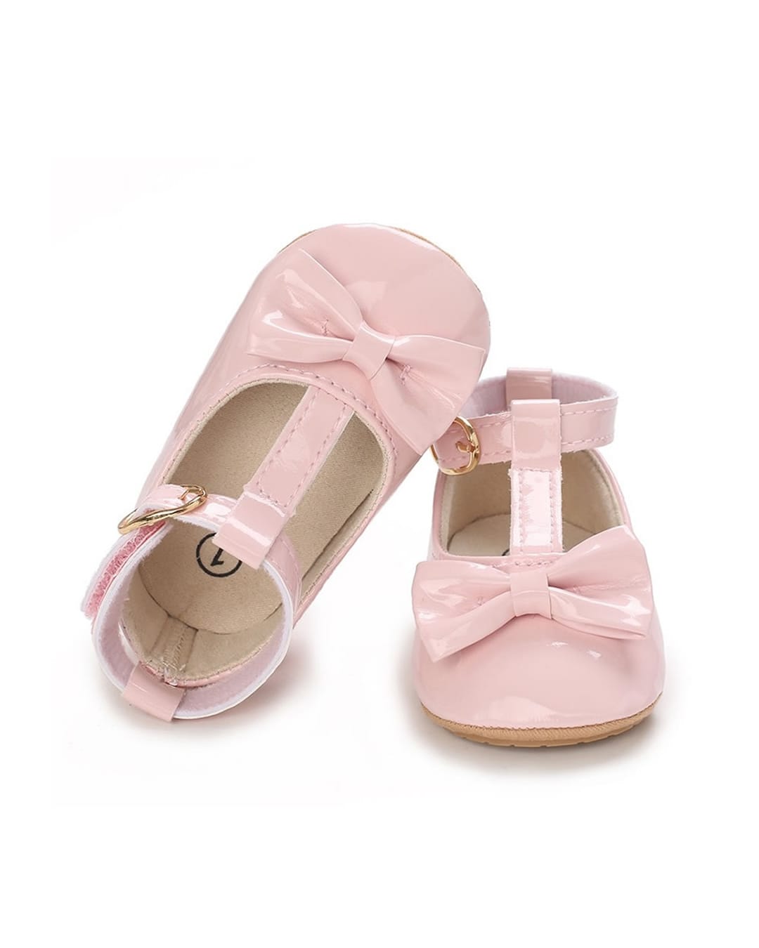 SHOE020A Μπαλαρίνες αγκαλιάς ροζ λουστρίνι με μπαρέτα και φιόγκο - Image 1