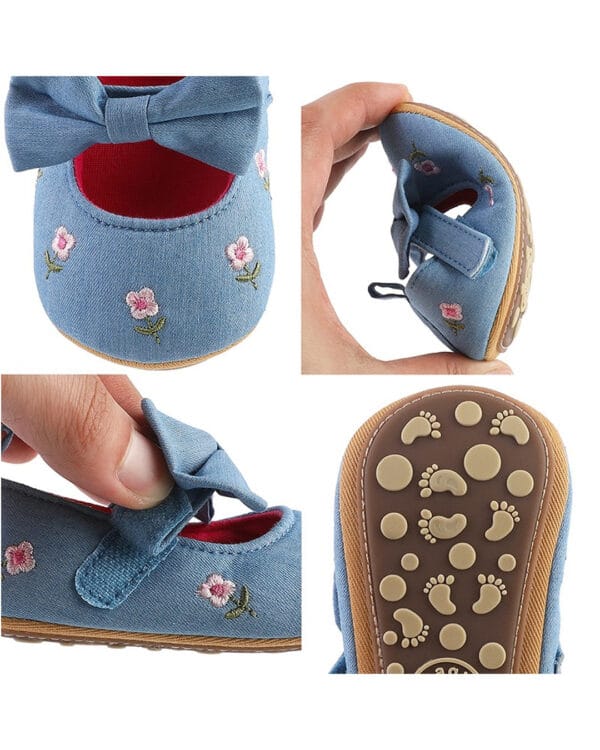 Μπαλαρίνες αγκαλιάς σιέλ με κεντημένα λουλουδάκια - Image 5