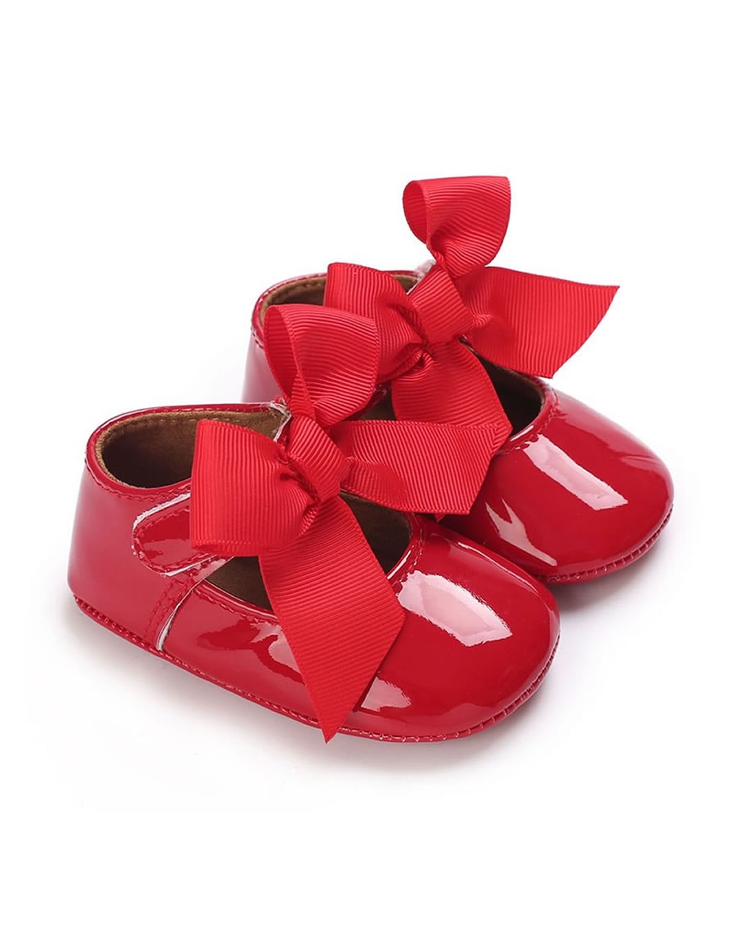 SHOE051D Μπαλαρίνες αγκαλιάς κόκκινες λουστρίνι με φιόγκο - Image 1