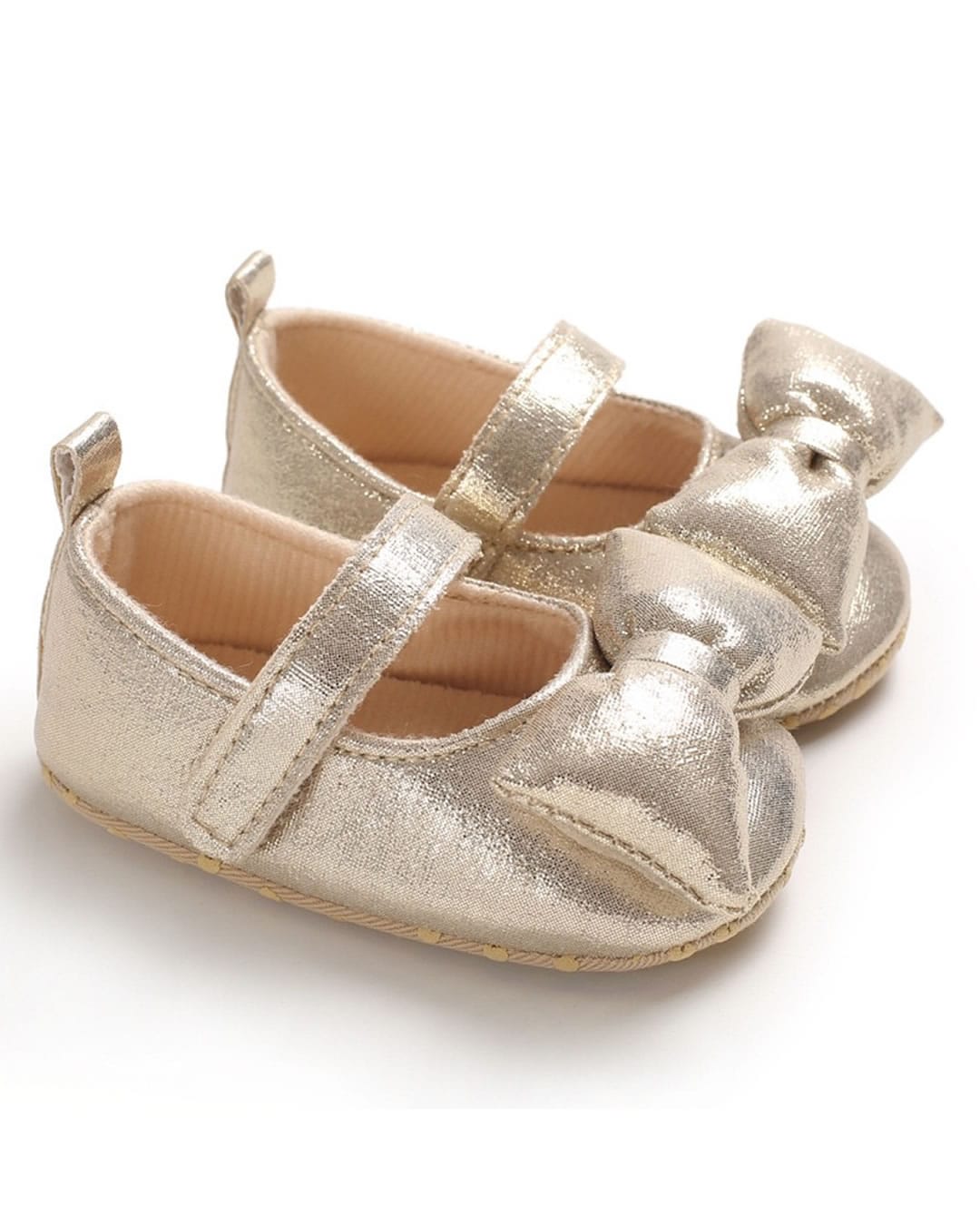 SHOE063E Μπαλαρίνες αγκαλιάς χρύσες μεταλιζέ με φουσκωτό φιογκάκι - Image 1