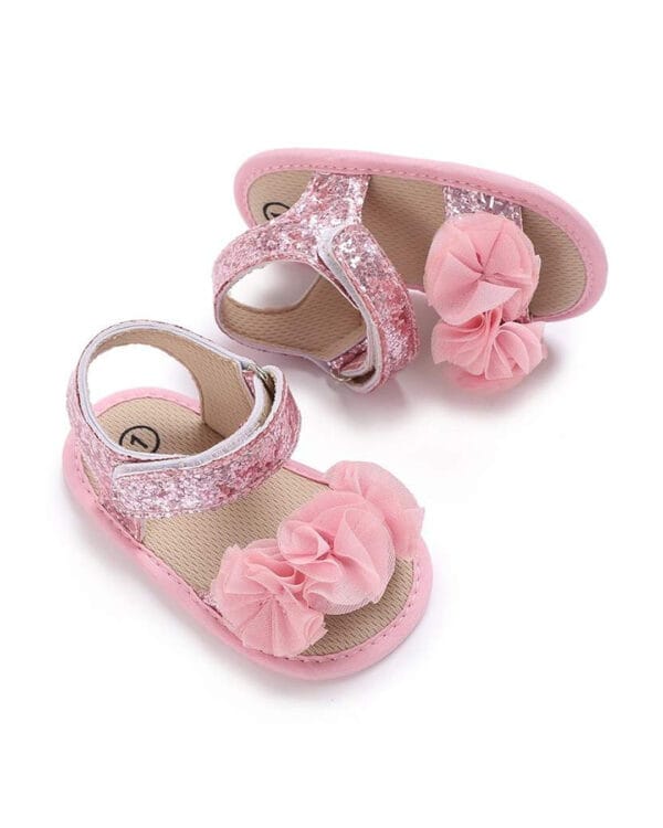 Πέδιλα αγκαλιάς ροζ glitter με 3D λουλούδια - Image 3