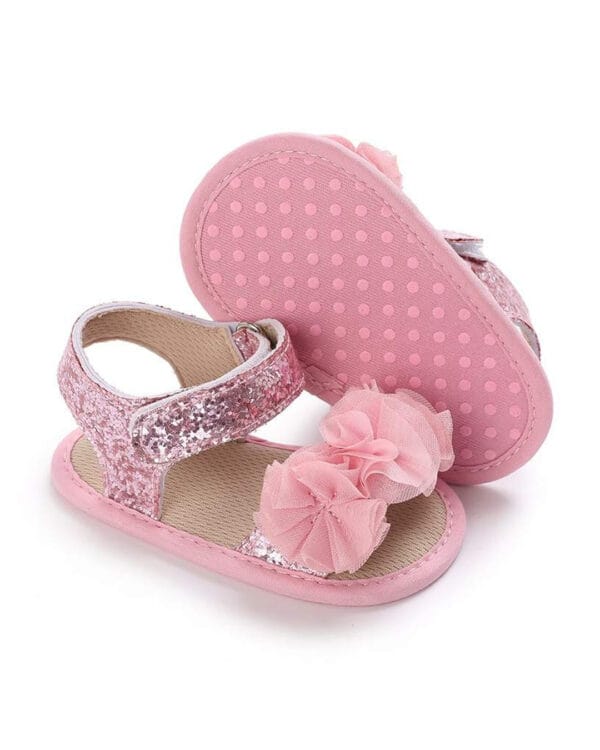 Πέδιλα αγκαλιάς ροζ glitter με 3D λουλούδια - Image 2