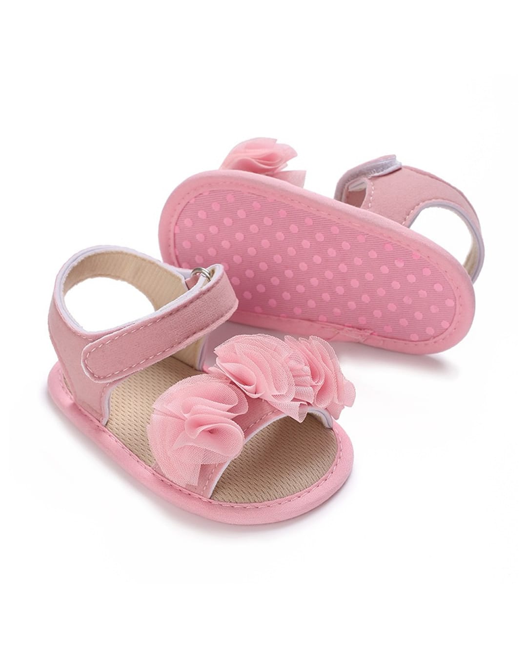 SHOE074E Πέδιλα αγκαλιάς ροζ με 3D λουλούδια - Image 1