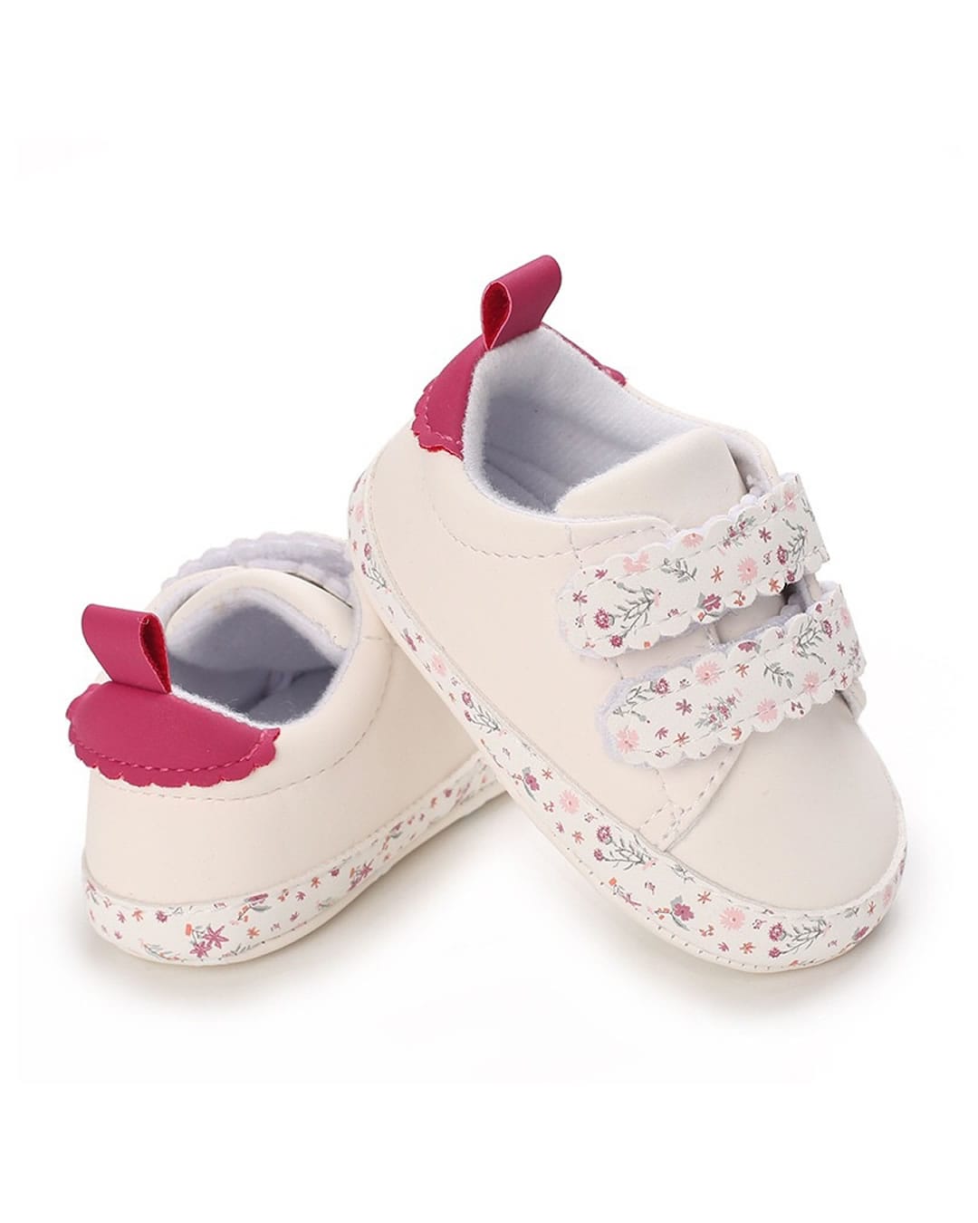 SHOE082 Παπούτσια αγκαλιάς λευκά sneakers με λουλουδάκια - Image 1