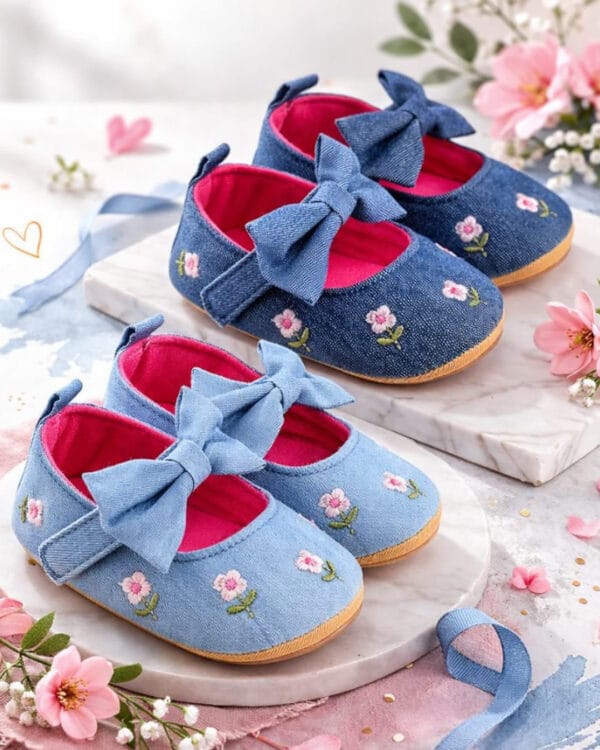 Μπαλαρίνες αγκαλιάς σιέλ με κεντημένα λουλουδάκια - Image 2