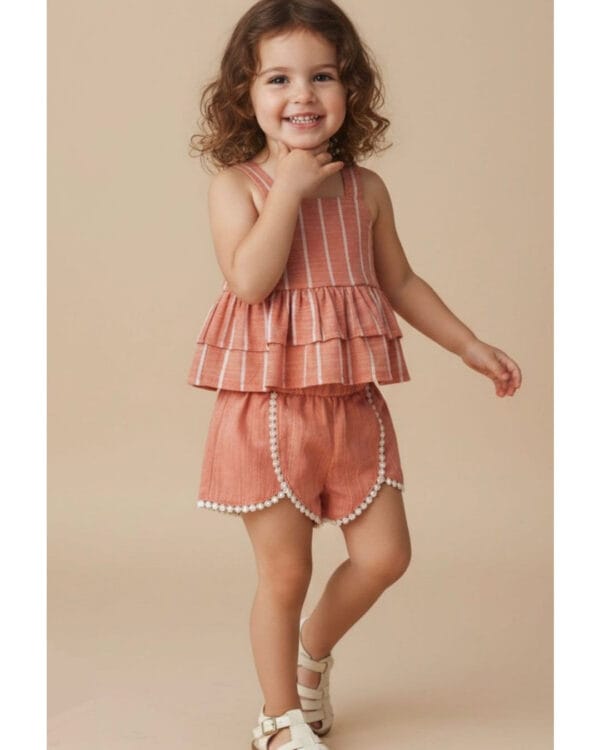 Βρεφικό σετ ροδακινί boho με σορτς - Image 2