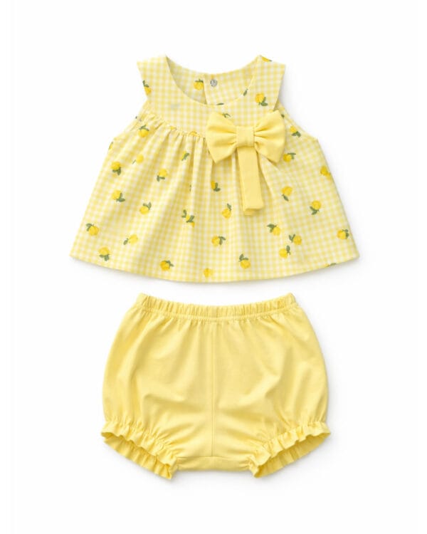 Βρεφικό σετ κίτρινο καρό με φουφούλα