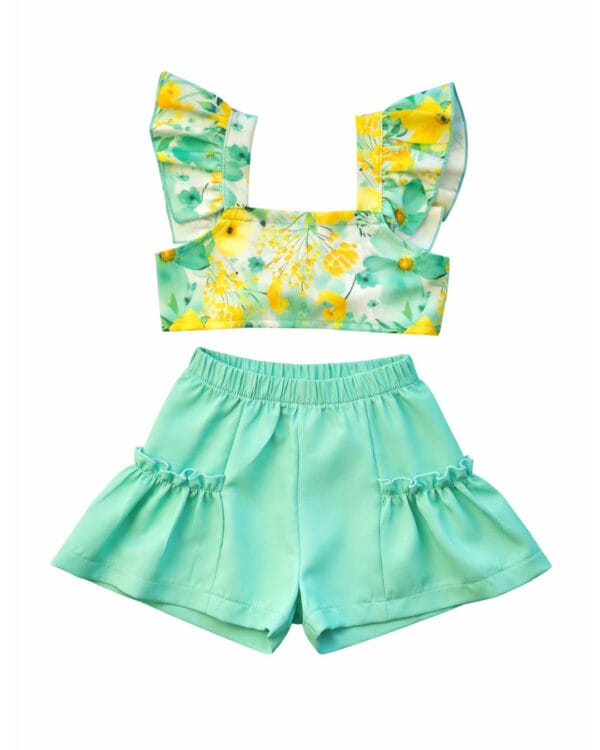 Παιδικό σετ κίτρινο-πράσινο floral με σορτς