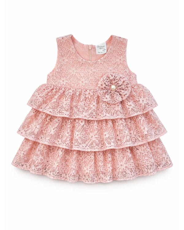 Βρεφικό φόρεμα ροζ δαντελένιο με βολάν