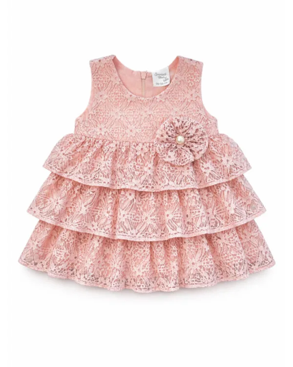 Βρεφικό φόρεμα ροζ δαντελένιο με βολάν