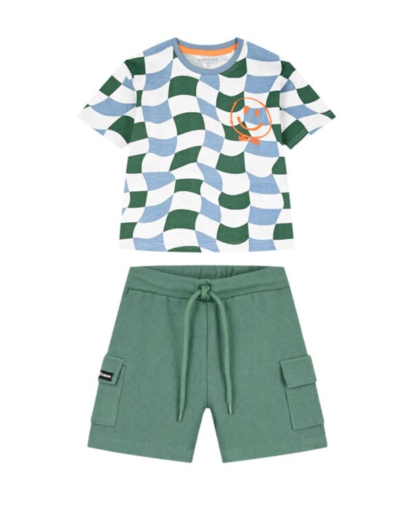 Παιδικό σετ πράσινο-μπλε με πικέ σορτς cargo