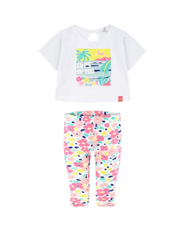 Παιδικό σετ λευκό-floral με κολάν capri