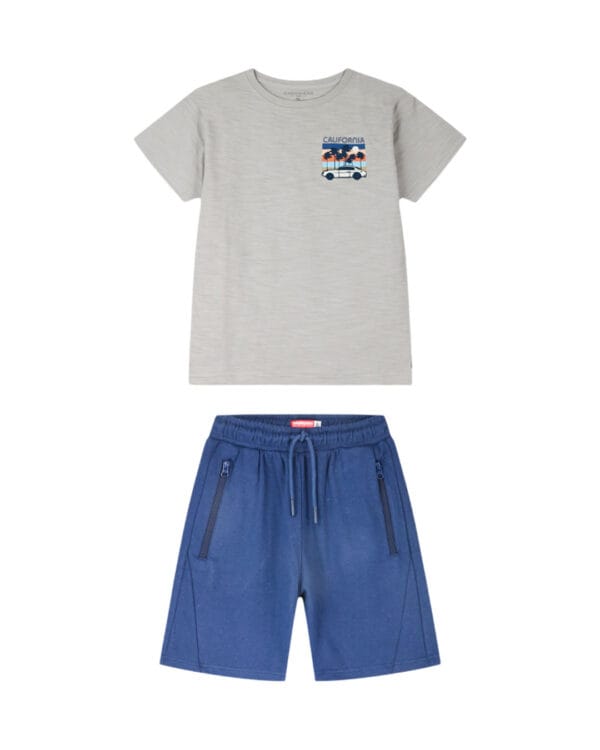 Παιδικό σετ μπεζ-μπλε με σορτς Αυτοκίνητο