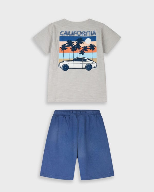 Παιδικό σετ μπεζ-μπλε με σορτς Αυτοκίνητο - Image 2