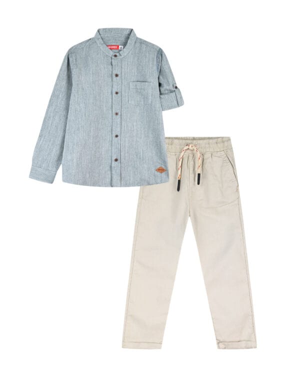 Παιδικό σετ φυστικί-μπεζ με μάο πουκάμισο