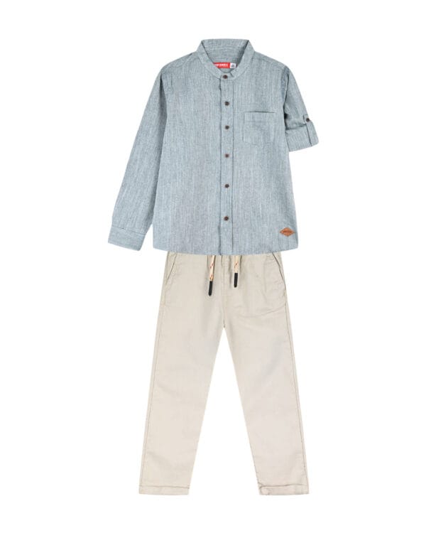 Παιδικό σετ φυστικί-μπεζ με μάο πουκάμισο - Image 5