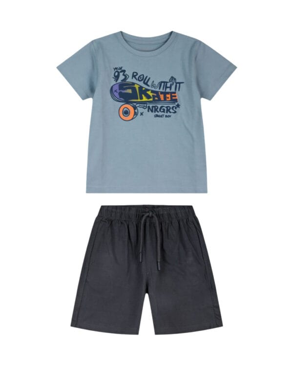 Παιδικό σετ σιελ-μπλε με σορτς Skateboard