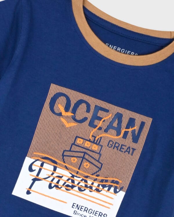 Παιδικό σετ μπλε-καφέ με πικέ cargo σορτς - Image 3