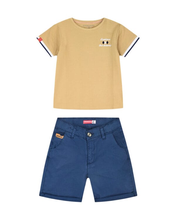Παιδικό σετ μπεζ-μπλε με πικέ t-shirt