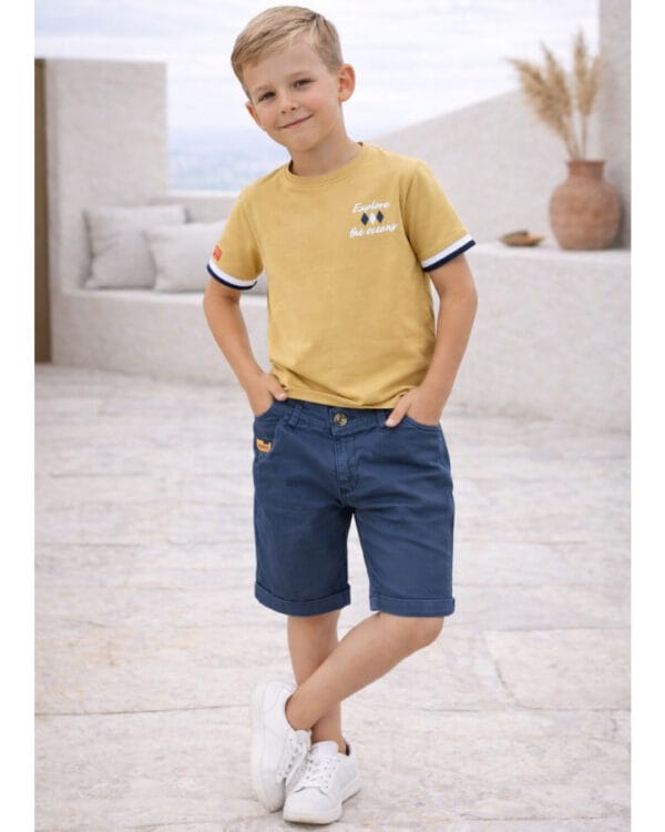 Παιδικό σετ μπεζ-μπλε με πικέ t-shirt - Image 2