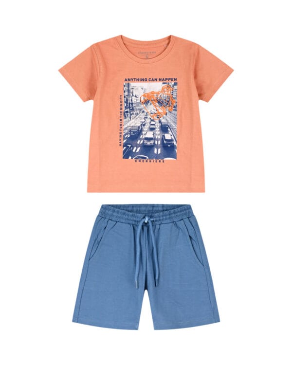 Παιδικό σετ πορτοκαλί-σιελ με σορτς Skate