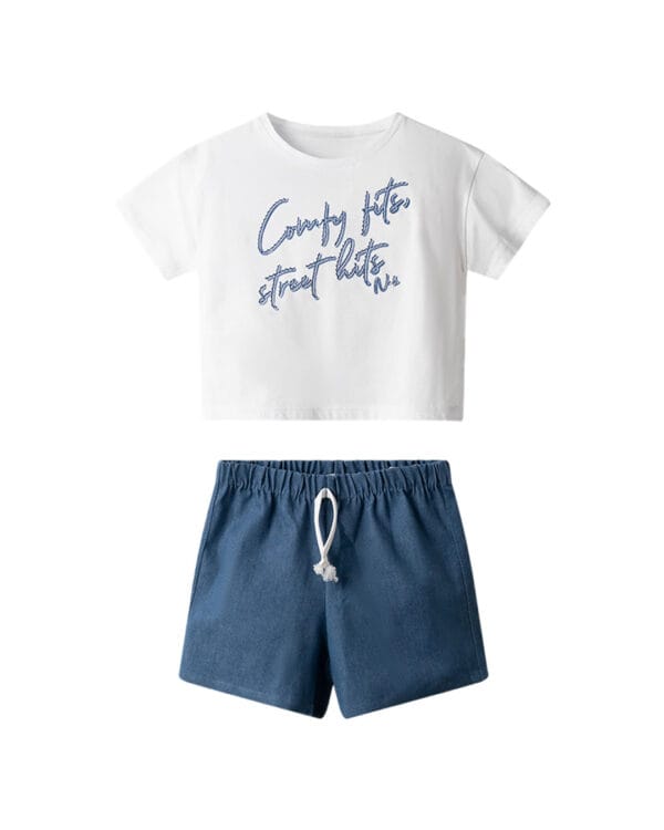 Παιδικό σετ λευκό-μπλε με σορτς τζιν (μαλακό)