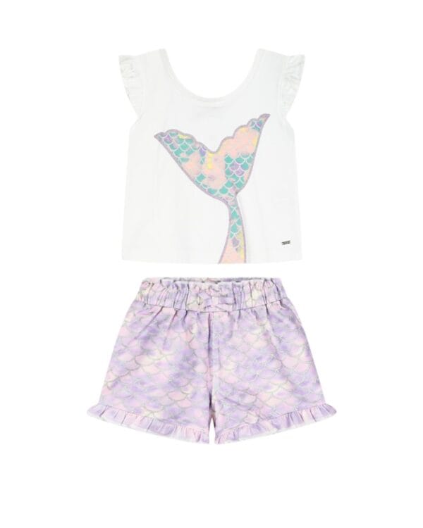 Παιδικό σετ λευκό-λιλά Γοργόνα με σορτς