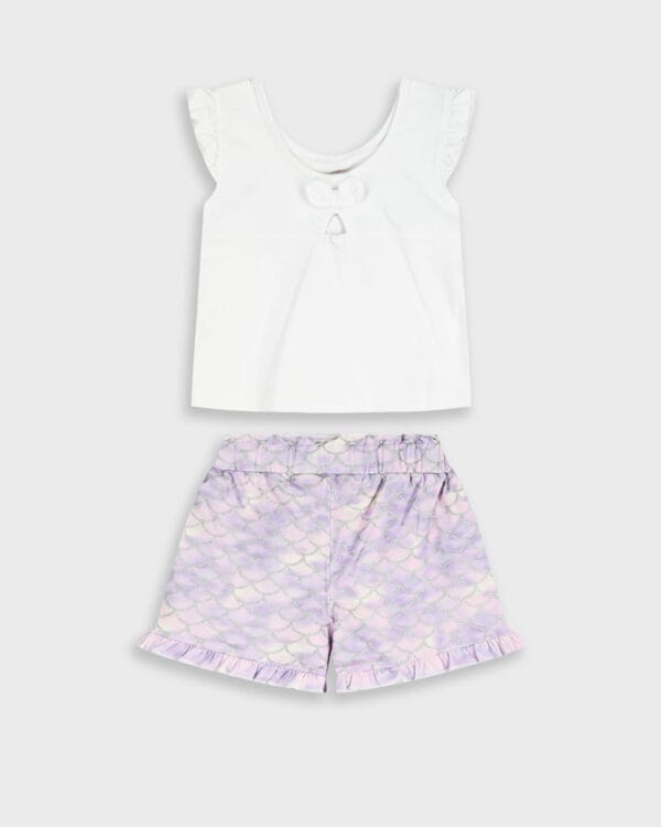 Παιδικό σετ λευκό-λιλά Γοργόνα με σορτς - Image 3