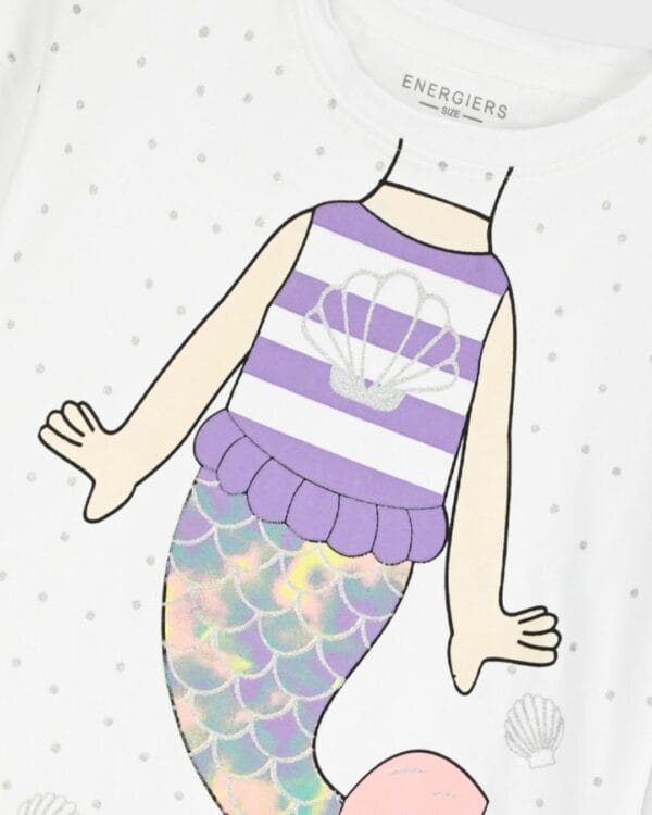 Παιδικό σετ λευκό-λιλά Γοργόνα με κολάν biker - Image 2