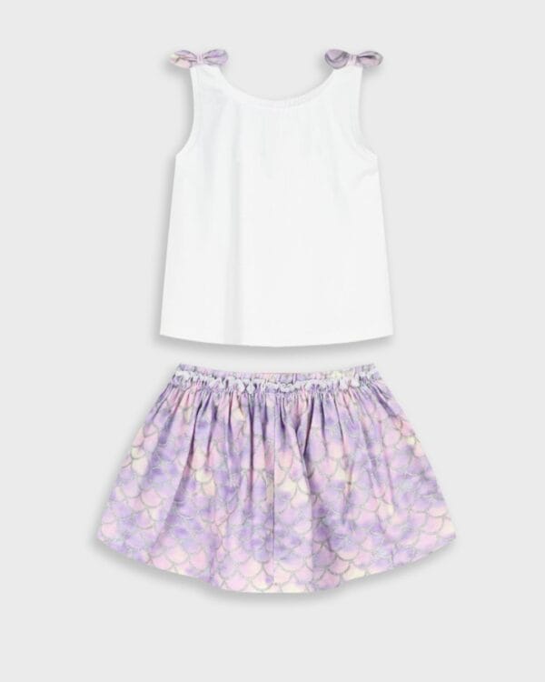 Παιδικό σετ λευκό-λιλά Γοργόνα με σορτς/φούστα - Image 3