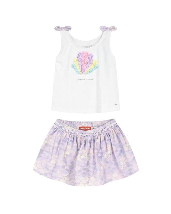 Παιδικό σετ λευκό-λιλά Γοργόνα με σορτς/φούστα