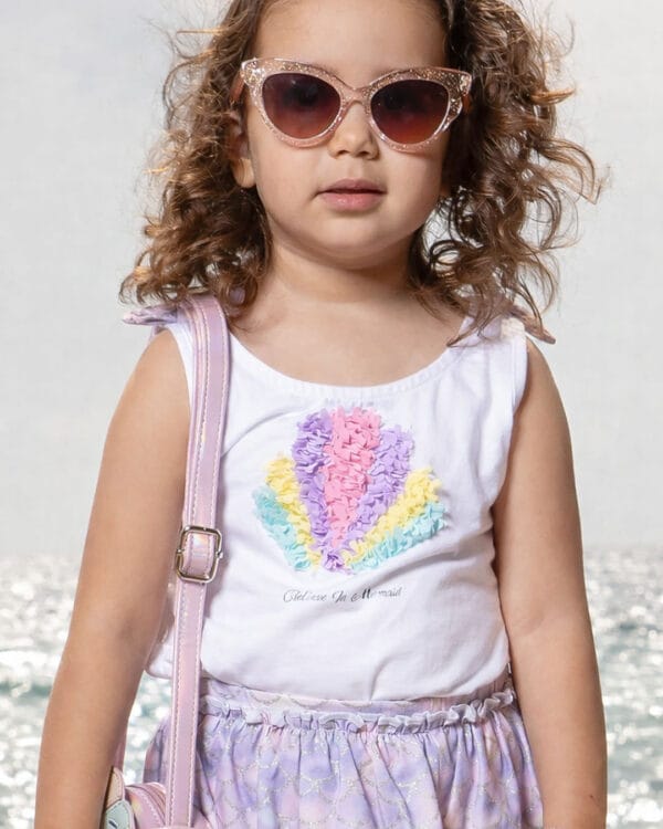 Παιδικό σετ λευκό-λιλά Γοργόνα με σορτς/φούστα - Image 2