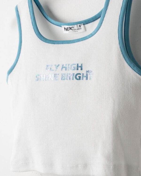 Παιδικό σετ λευκό-μπλε με σορτς floral - Image 2