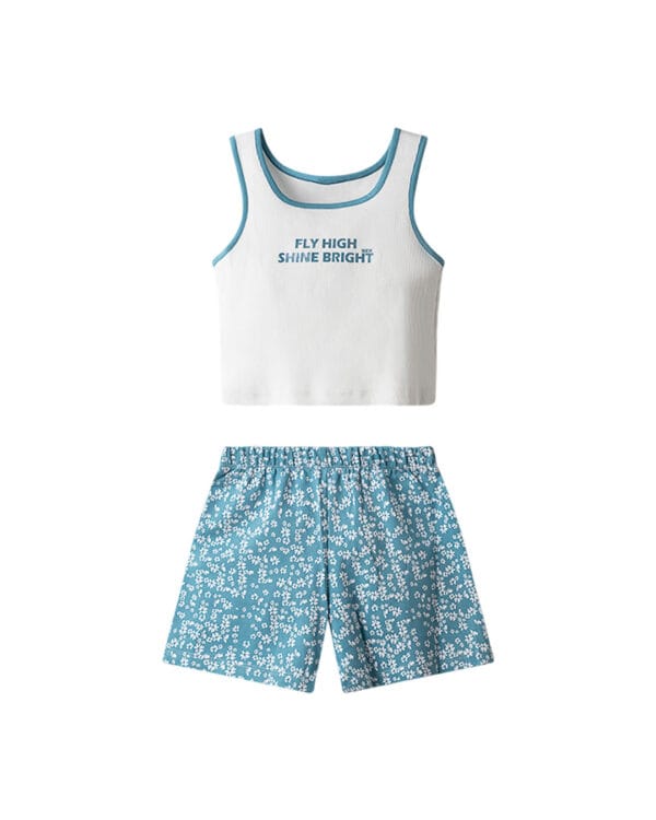 Παιδικό σετ λευκό-μπλε με σορτς floral