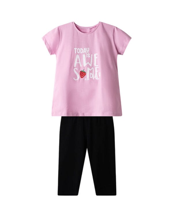 Παιδικό σετ ροζ-μαύρο με κολάν capri Φράουλα