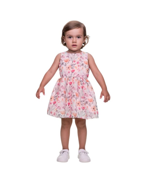 Παιδικό φόρεμα ροζ floral με ανοιχτή πλάτη