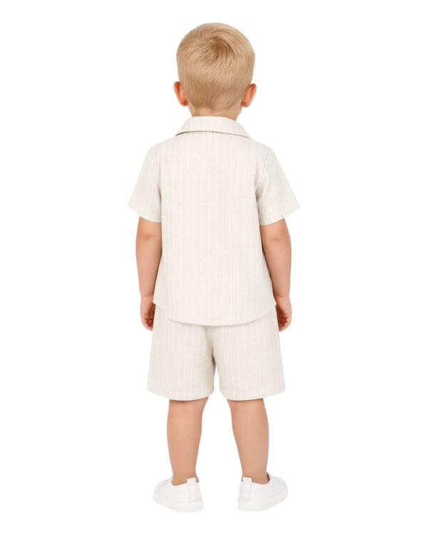 Παιδικό σετ εκρού ριγέ λινό με πουκάμισο - Image 2