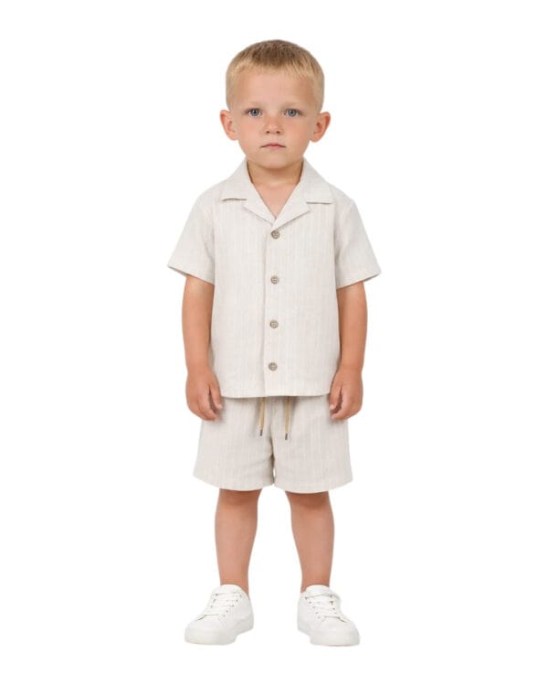 Παιδικό σετ εκρού ριγέ λινό με πουκάμισο