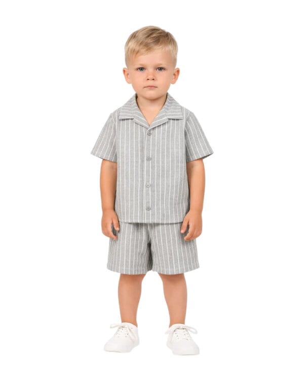 Παιδικό σετ λαδί ριγέ λινό με πουκάμισο