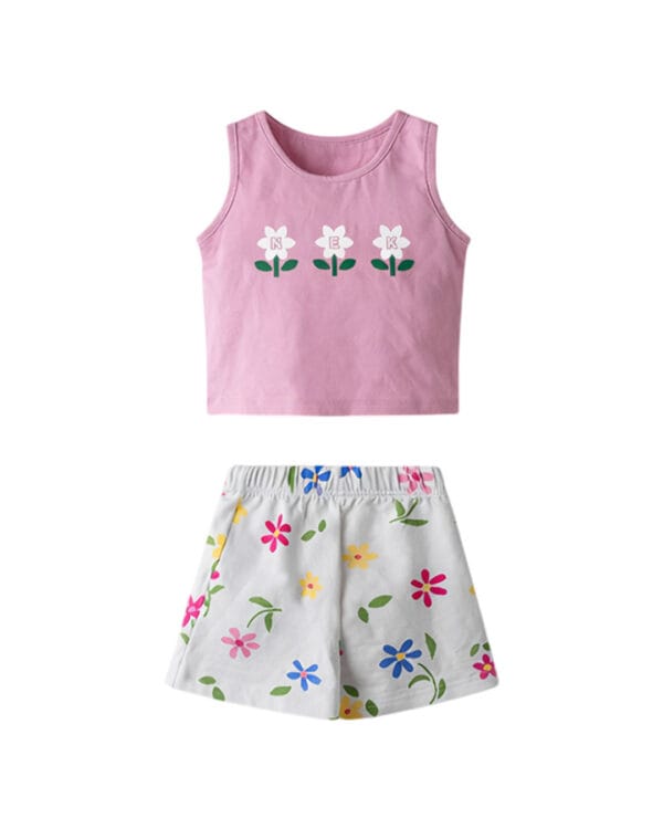 Παιδικό σετ ροζ-λευκό floral με σορτς