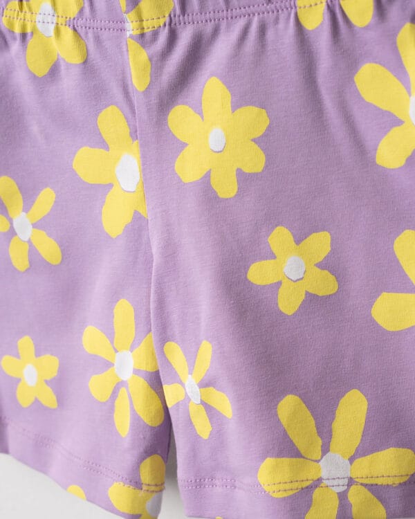 Παιδικό σετ κίτρινο-λιλά με κολάν biker Λουλούδια - Image 3