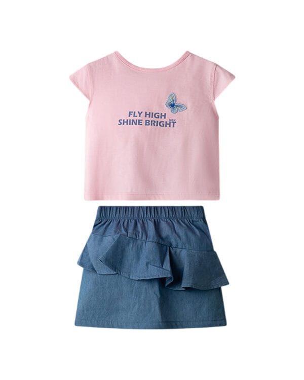 Παιδικό σετ ροζ-μπλε με φούστα τζιν (μαλακό)