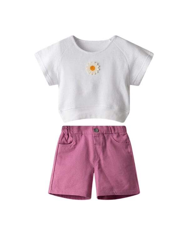 Παιδικό σετ λευκό-μωβ με τζιν σορτς