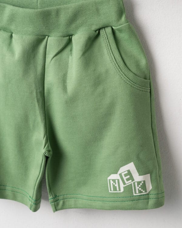 Παιδικό σετ λευκό-πράσινο με σορτς Ρομπότ - Image 3